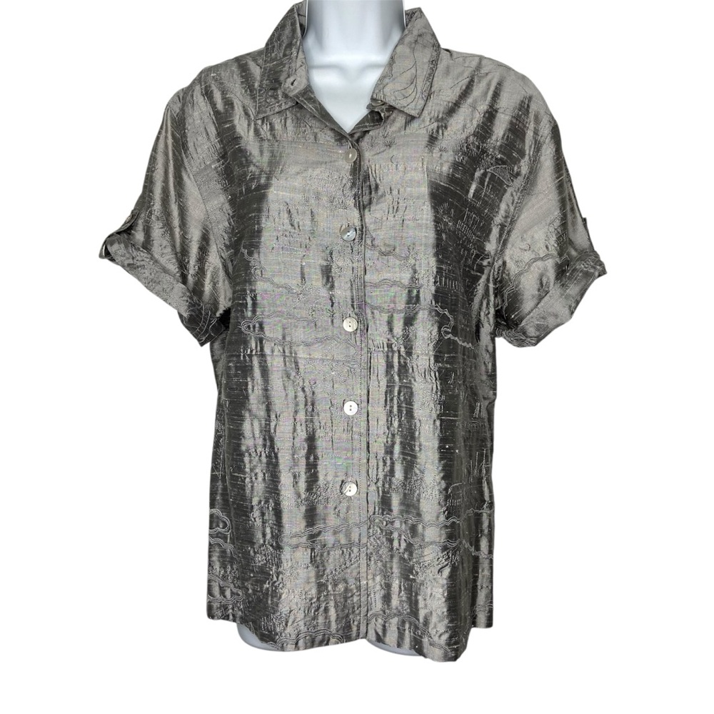 Chico’s Silver Embroidered Button Top